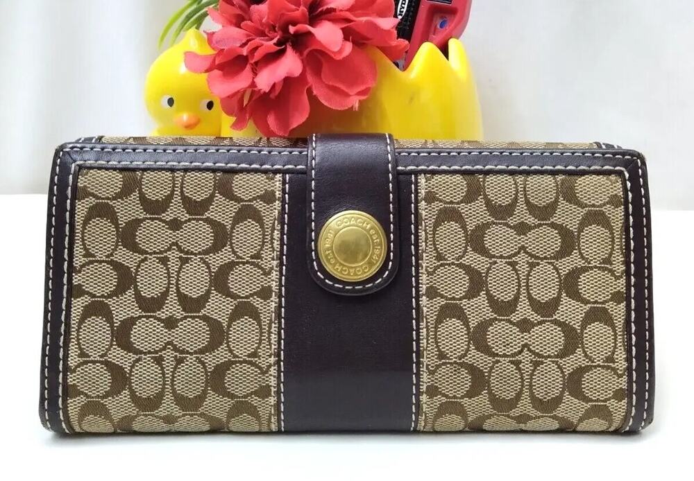 Coach Signature Brown Canvas Credit Card Bifold Wallet
